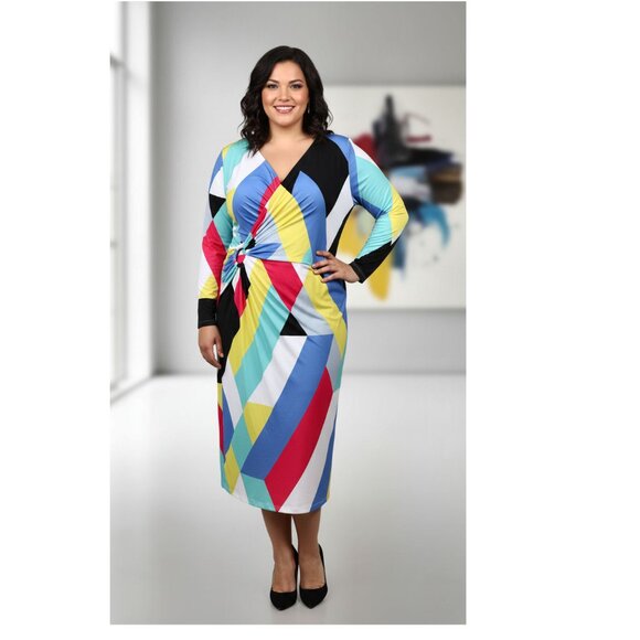 Tahari Arthur S. Levine Multi-Color Geometric Print Dress, Womens Size 18W - Picture 1 of 8